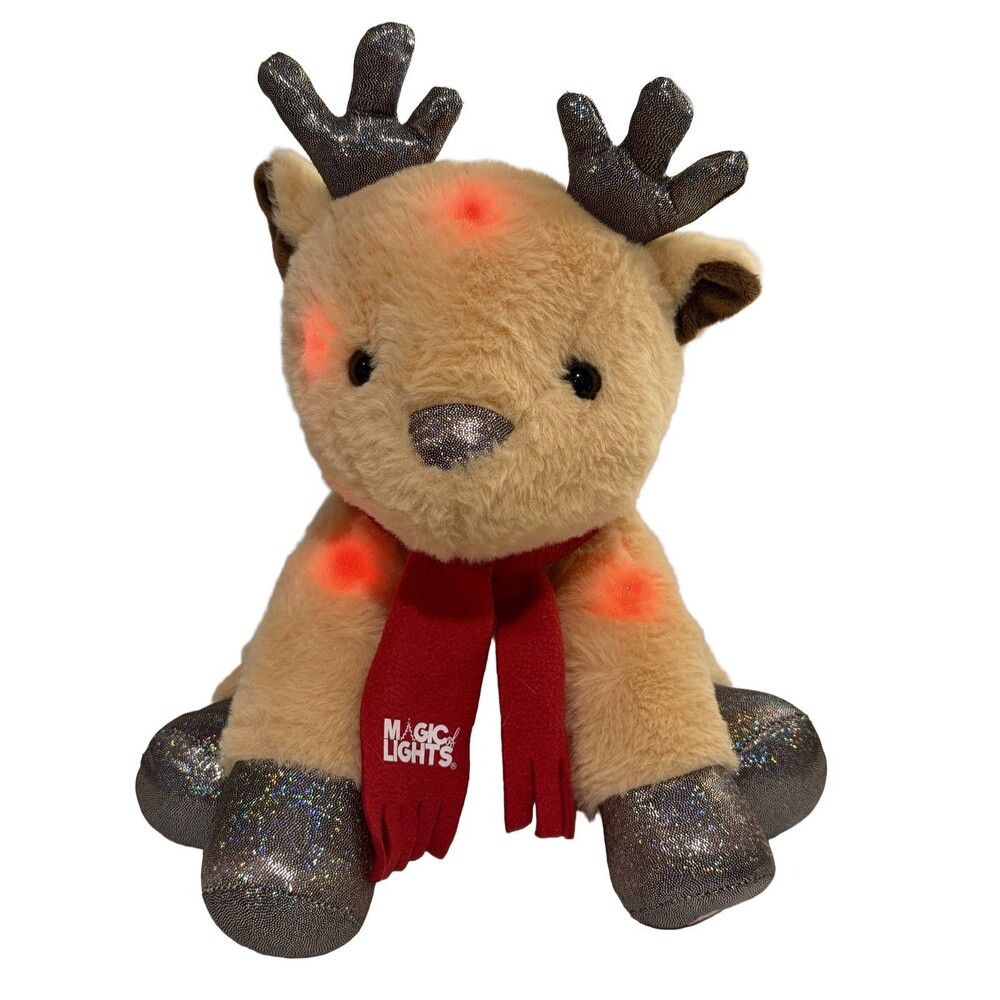 Magic of Lights Reindeer Plush Light-Up Tan Red Silver 10" Toy